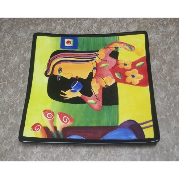 Mary Naylor Designs Plate Wall Art Woman w/Cup Hand-Painted 2004 decorative EUC - Picture 3 of 5